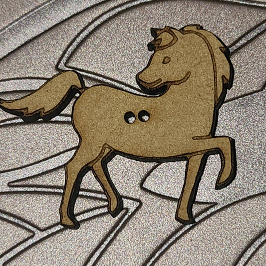 Wooden running horse button 28mm wide