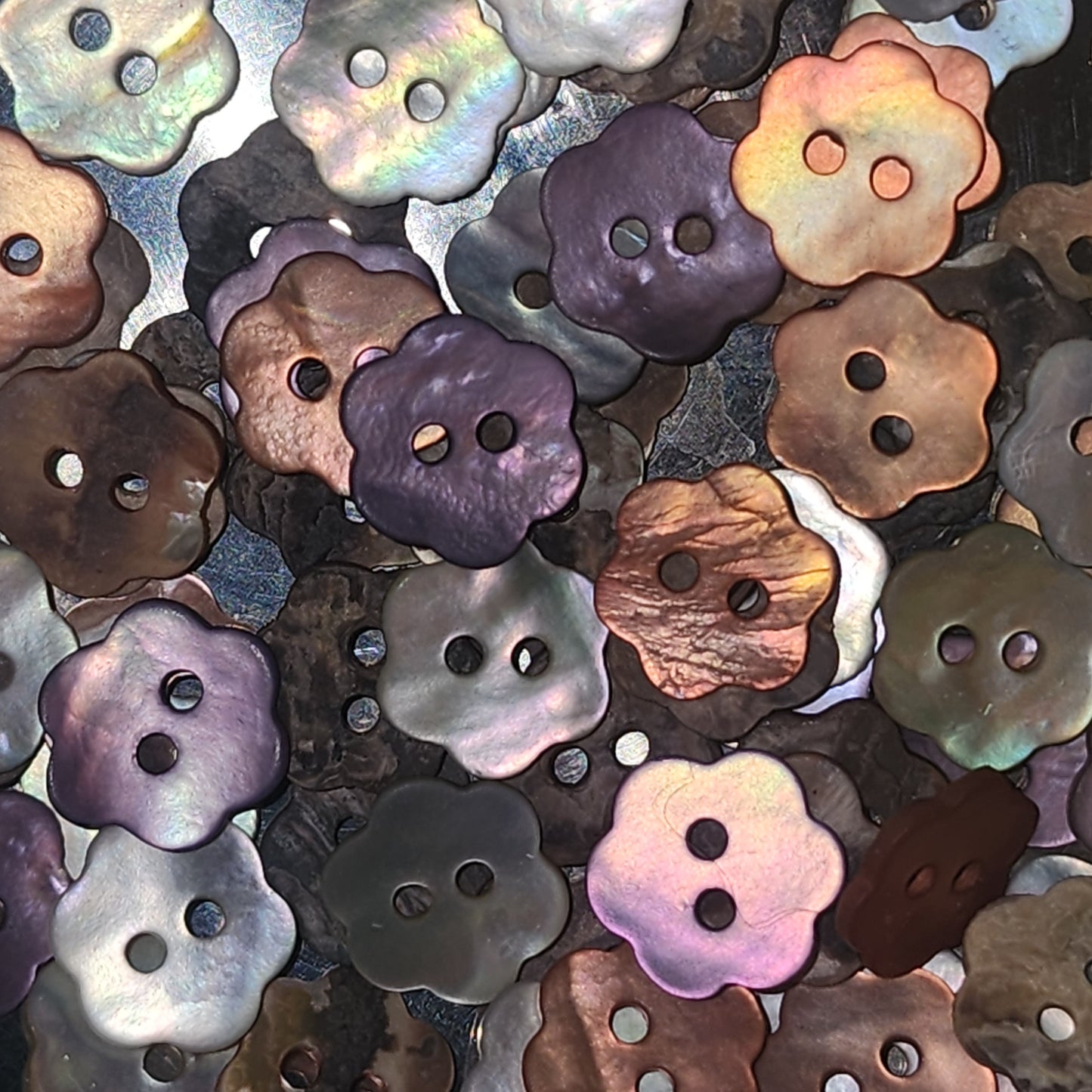 Tiny mother of pearl flower buttons 10mm (assorted colours)