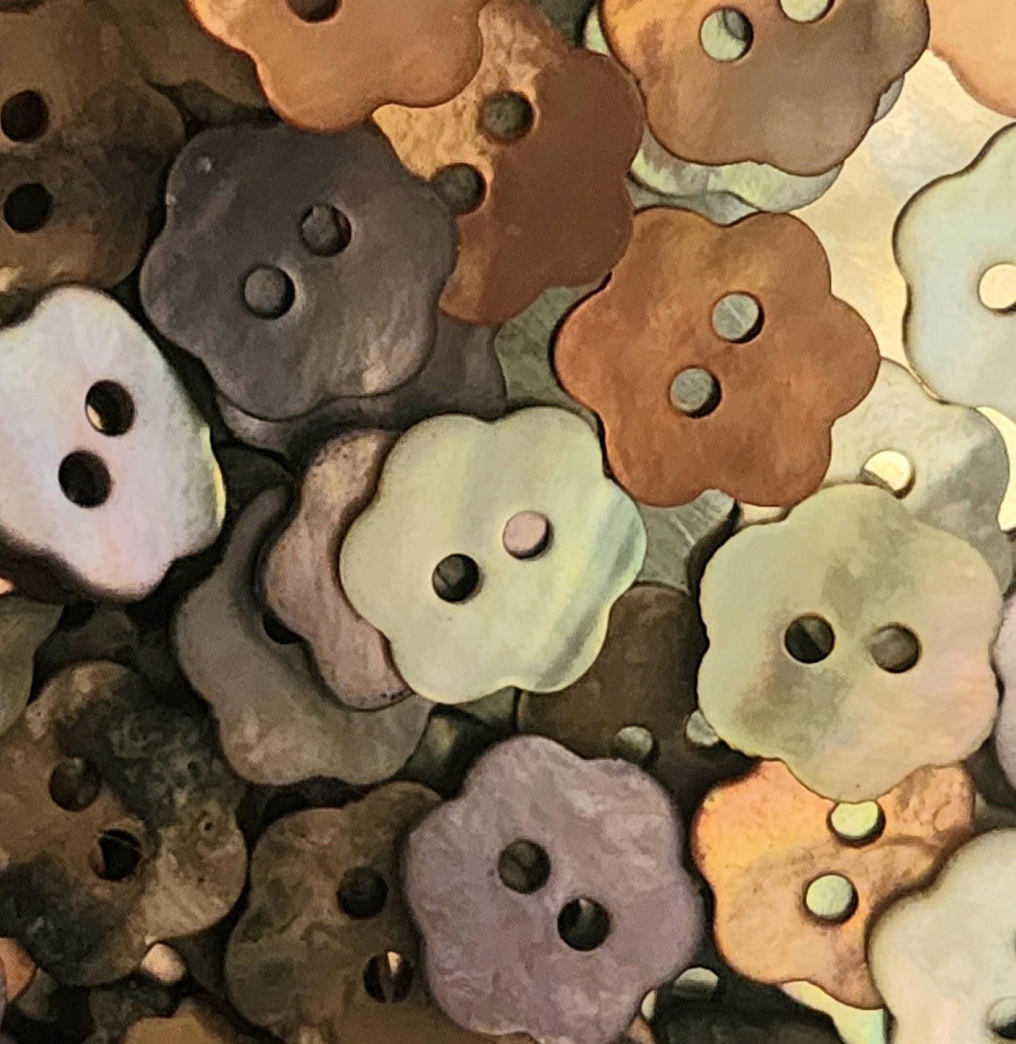 Tiny mother of pearl flower buttons 10mm (assorted colours)
