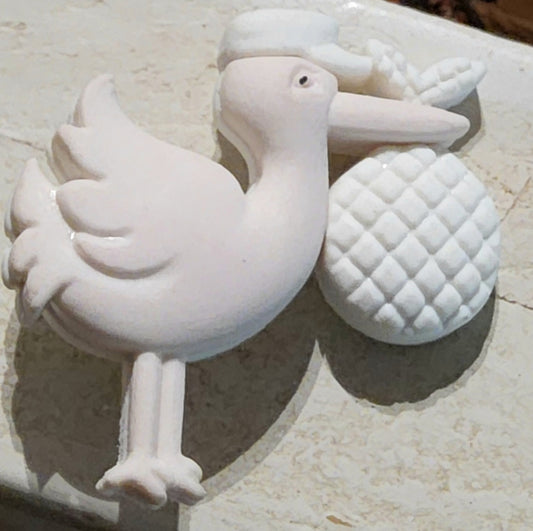 Stork with baby button 30mm high