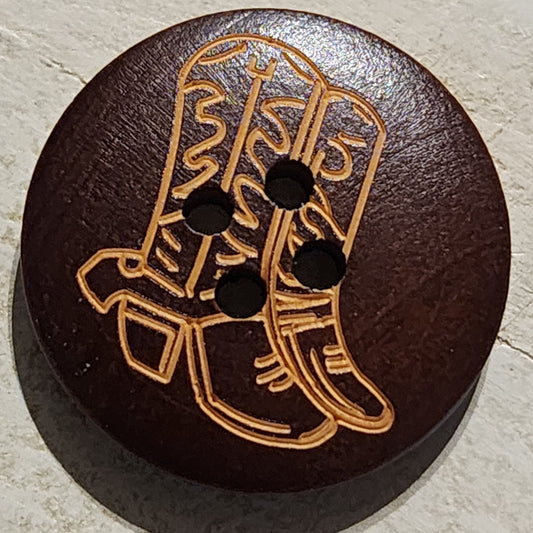 Wooden Cowboy Boots button 20mm