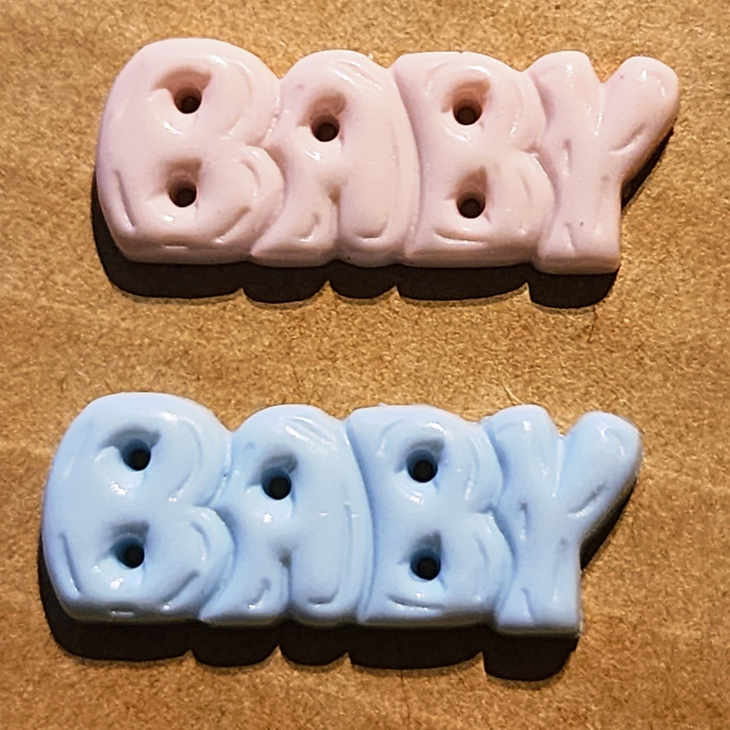 Baby word button - blue or pink