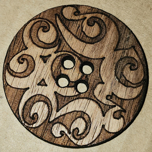 Round wooden etched button 42mm