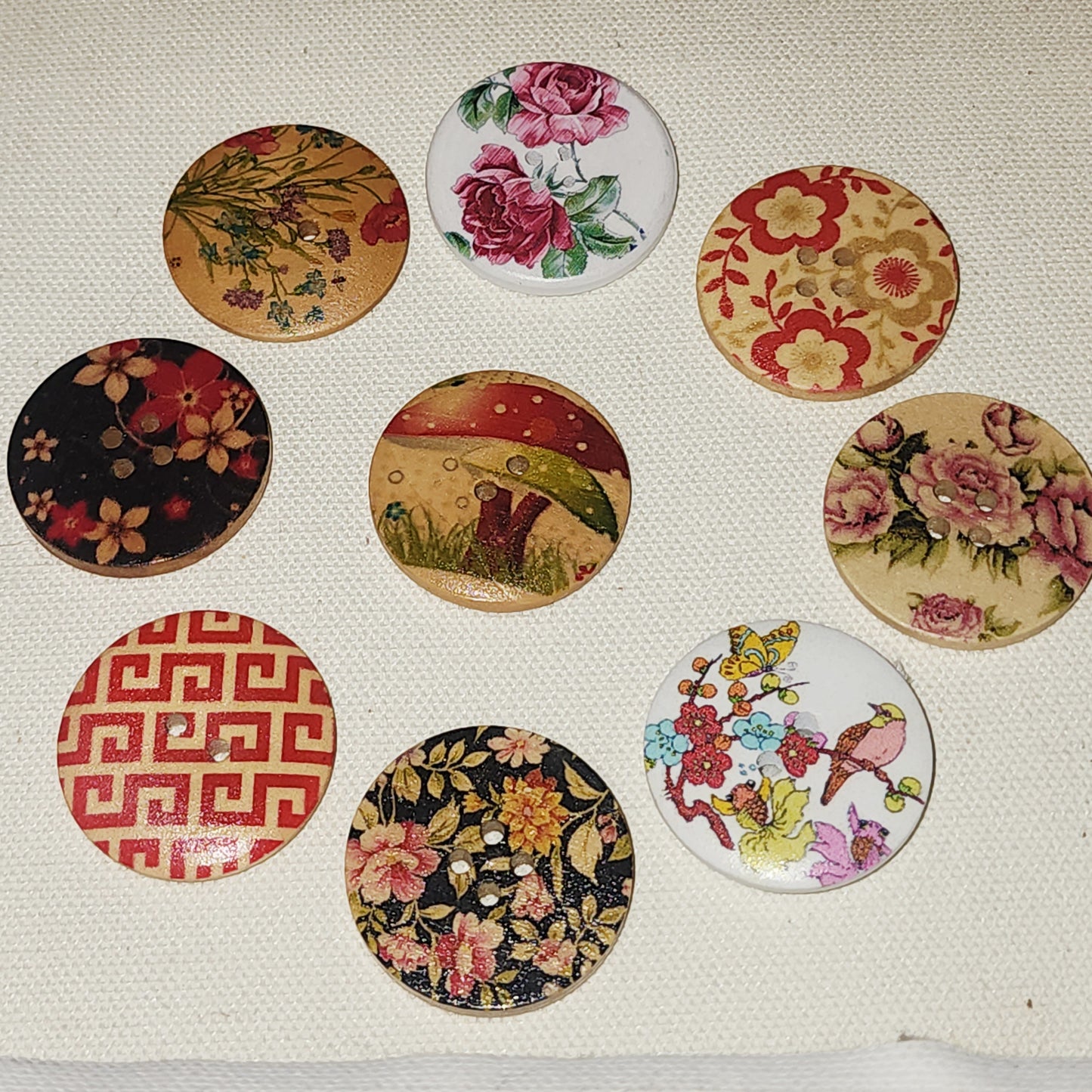 30mm wooden printed buttons - 9 designs