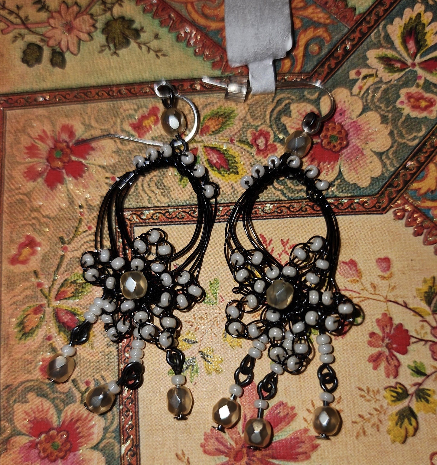 Wire beaded star earrings 55mm drop