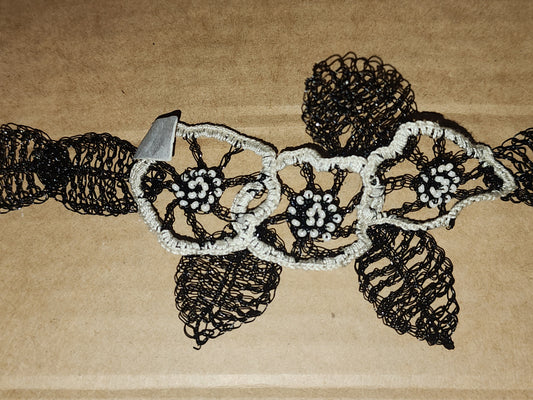Black&Cream crocheted wire, bead and thread bracelet - handmade