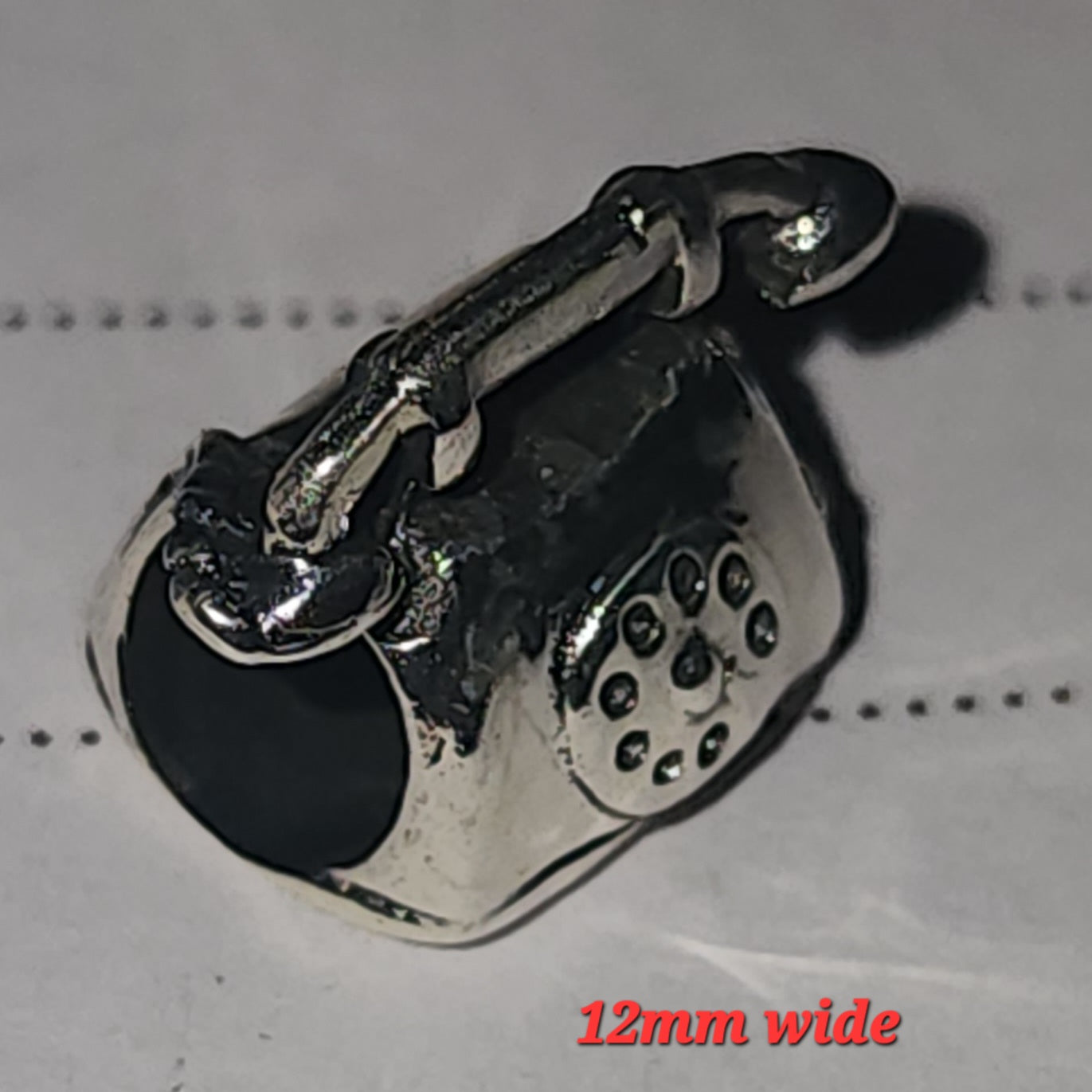 Sterling silver retro telephone bead 12mm