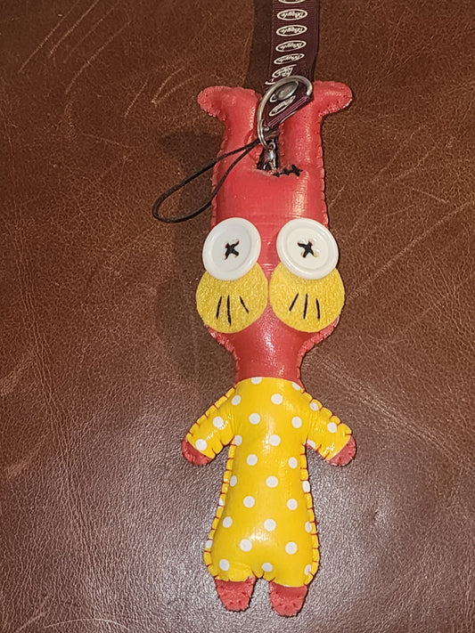 Red vinyl rabbit keyring 17cm