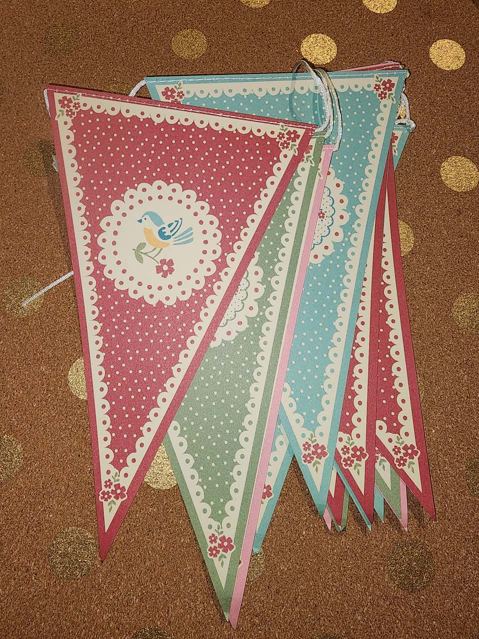 Cottage-style Cardboard bunting flags - 8 metres