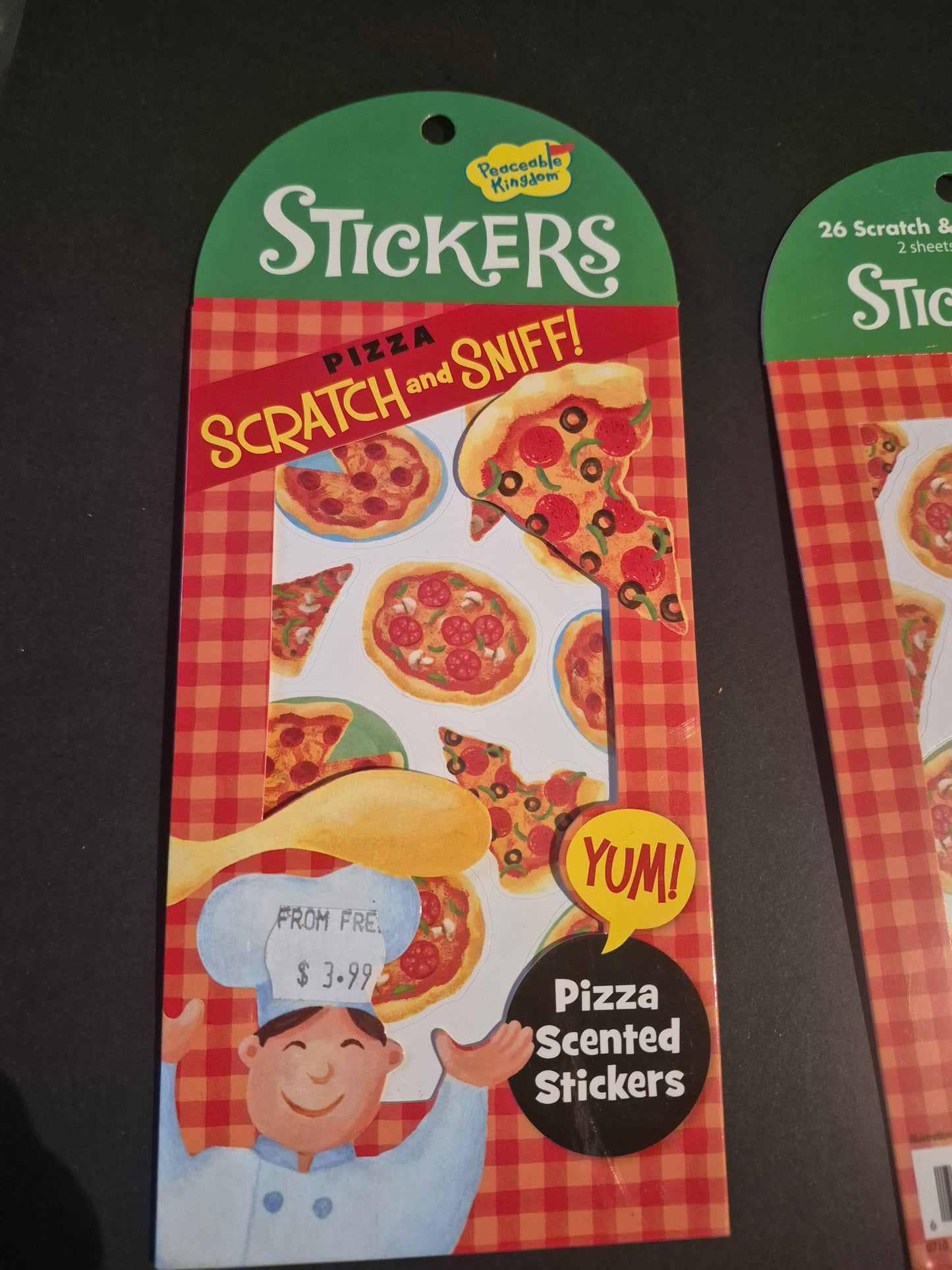 Scratch & sniff pizza stickers
