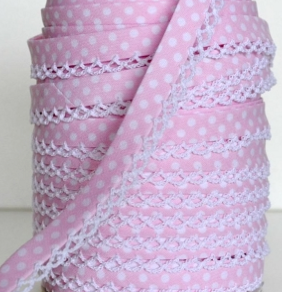 Light Pink Spot Bias Binding (double fold) PRICED PER METRE
