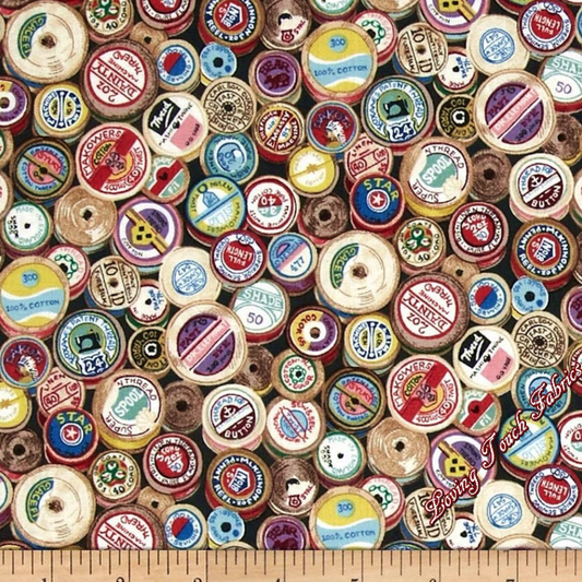 Sew Retro Cotton Reels by Makower UK (1.36 metres left) 1104