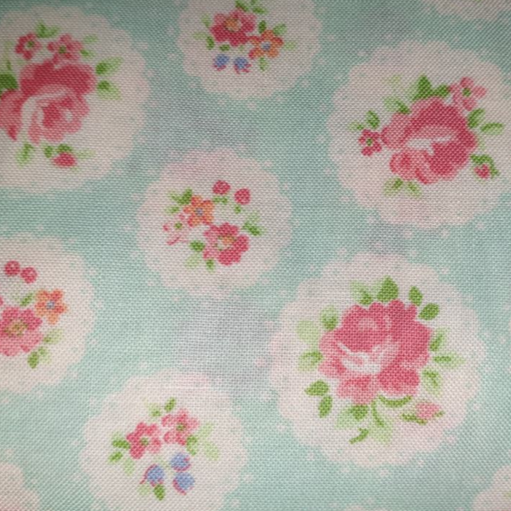 Yuwa 30's collection Atsuko Matsuyama floral scallop circles light aqua (out of print)