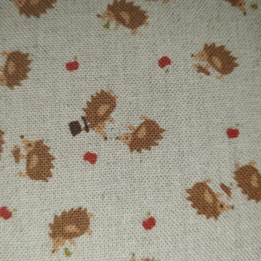 Hedgehogs and apples KOKKA Trefle (on beige linen)