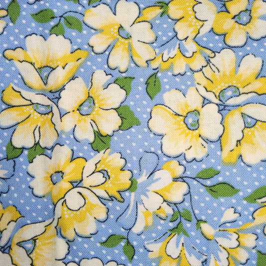 Hooked On Hankies - Yellow Flowers on blue spot RJR FABRICS
