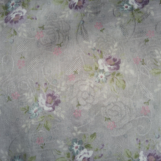 Yuwa Live Life Collection Premium Grey Floral Voile with violet&blue posies 296394