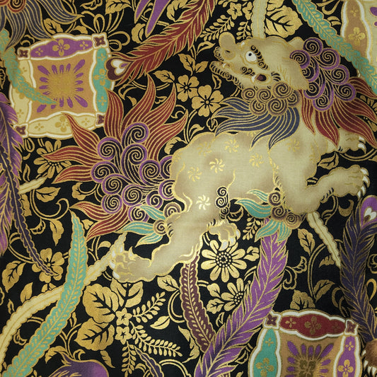 Hyakka Ryoran for Quilt Gate HR5820-11 Dragon and Pheonix  Black*