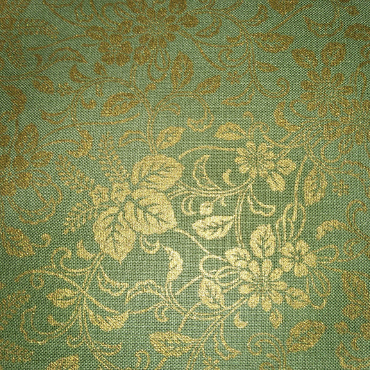 Hyakka Ryoran for Quilt Gate metallic green floral HR5820-15 *