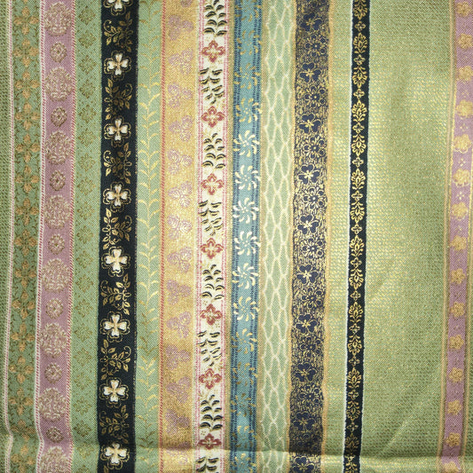 Hyakka Ryoran for Quilt Gate olive metallic multi ribbon stripe HR5820-14 *