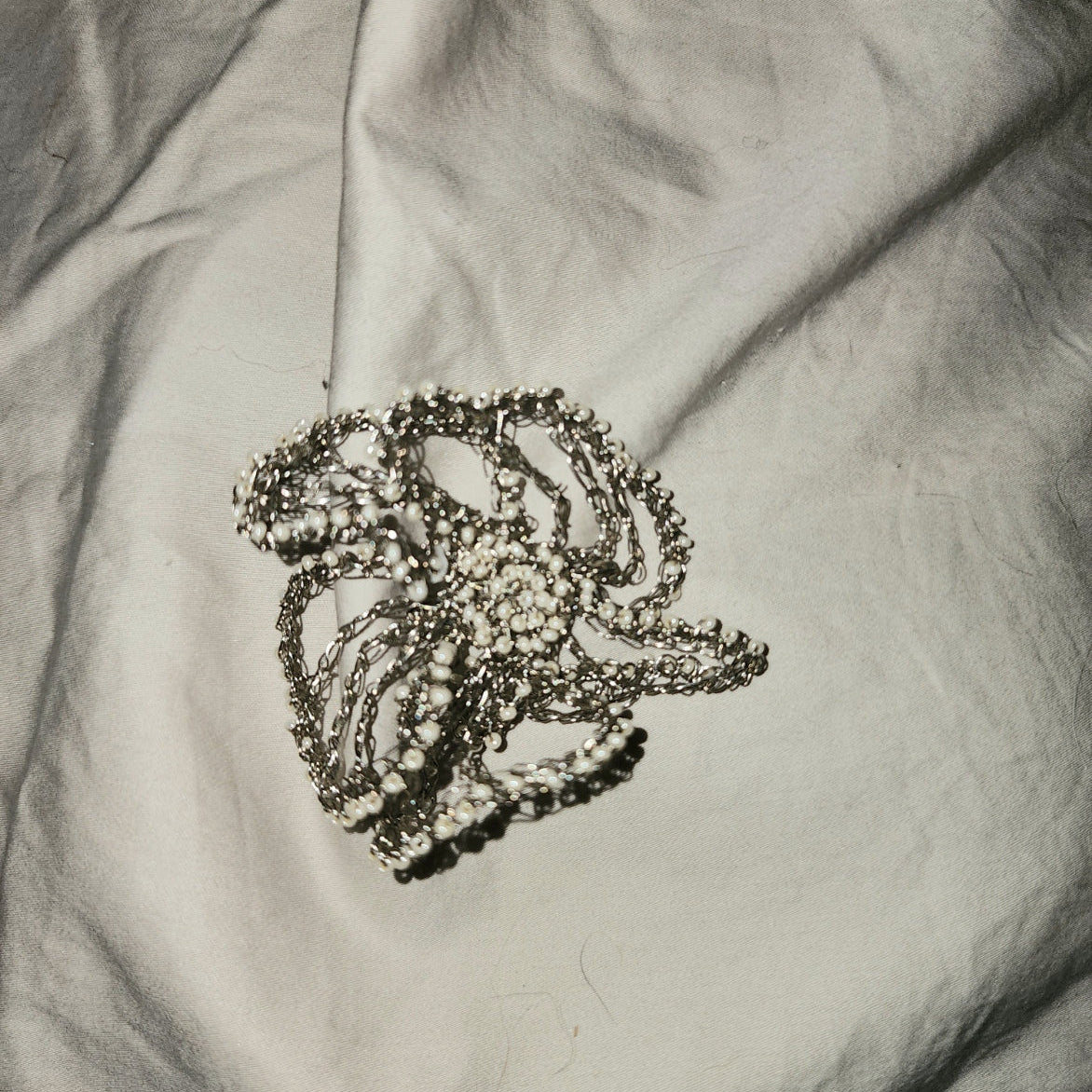 Crocheted wire beaded flower brooch 7cm (Lisa Toland Design)