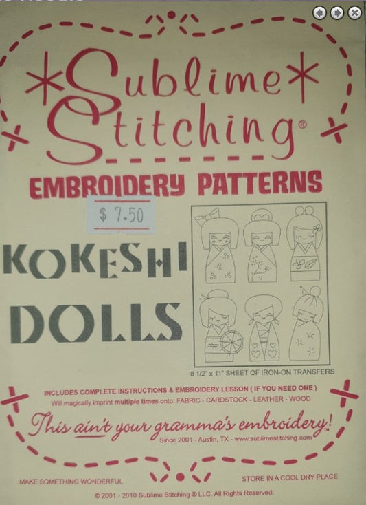 Kokeshi dolls by Sublime Stitching Iron-on transfers for Embroidery *