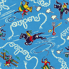 Vintage Cowboys - Feedsack Reproduction Print - Rodeo blue (Cowboys and Indians)