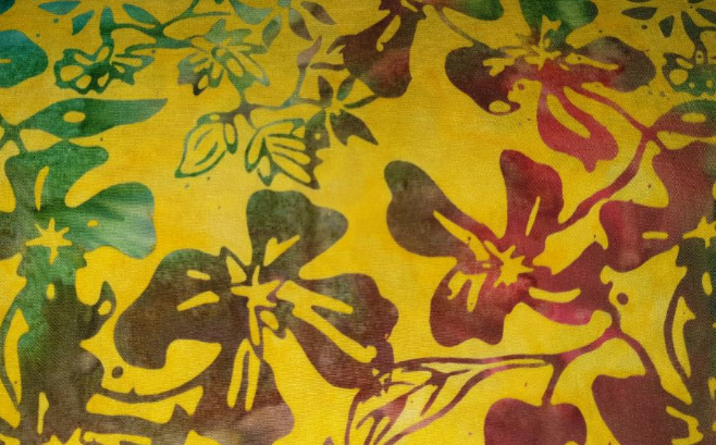 Batik - Island Batik - Flowers - Yellow with Red, Green, Blue and Purple