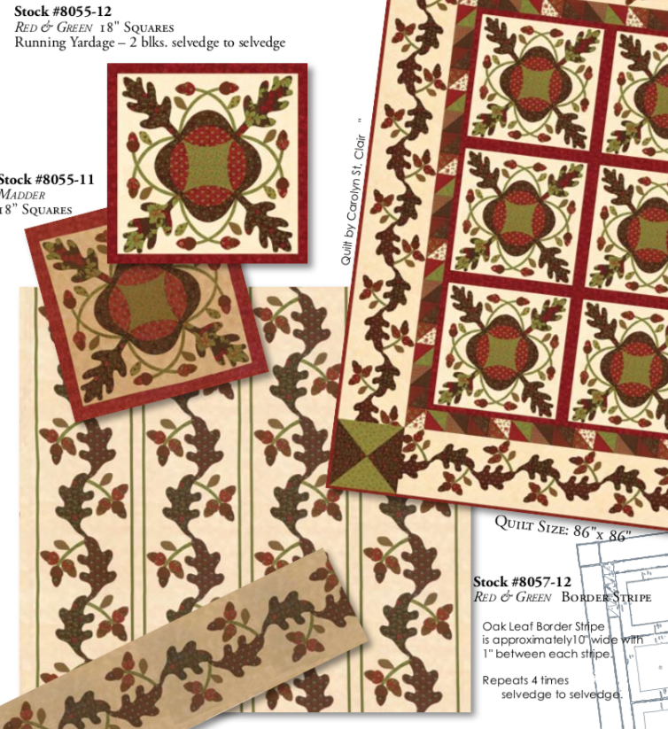 Oak Leaves & Reel by Terry Clothier Thompson Red and Green border stripe 8057-12