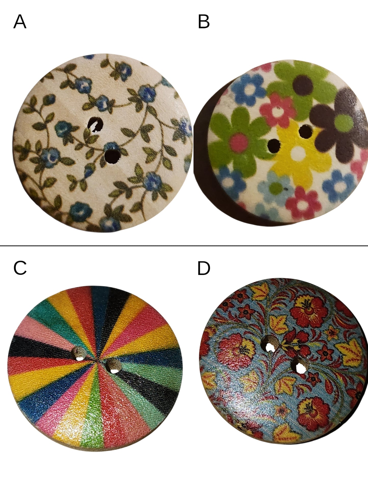 25mm wooden printed buttons - 4 designs