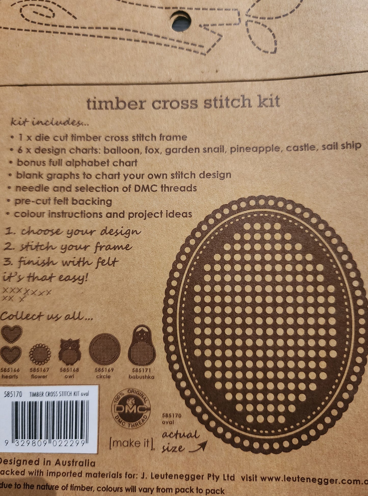 [MAKE IT] Timber Cross Stitch Kit -oval 6.5x8.5cm (585170)