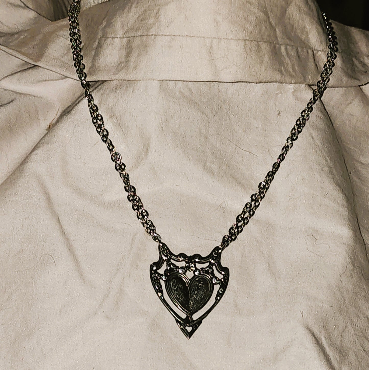 Metal Silver Spoon Heart Pendant (23cm double chain)