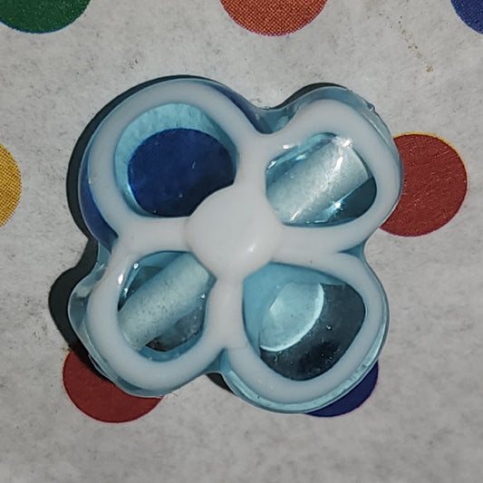 Glass handmade lampwork flower bead BLUE WHITE