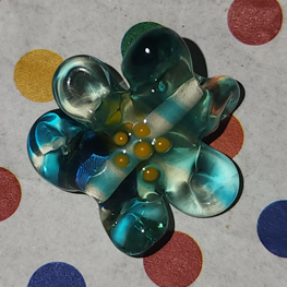 Glass handmade lampwork curly flower bead MINT GREEN