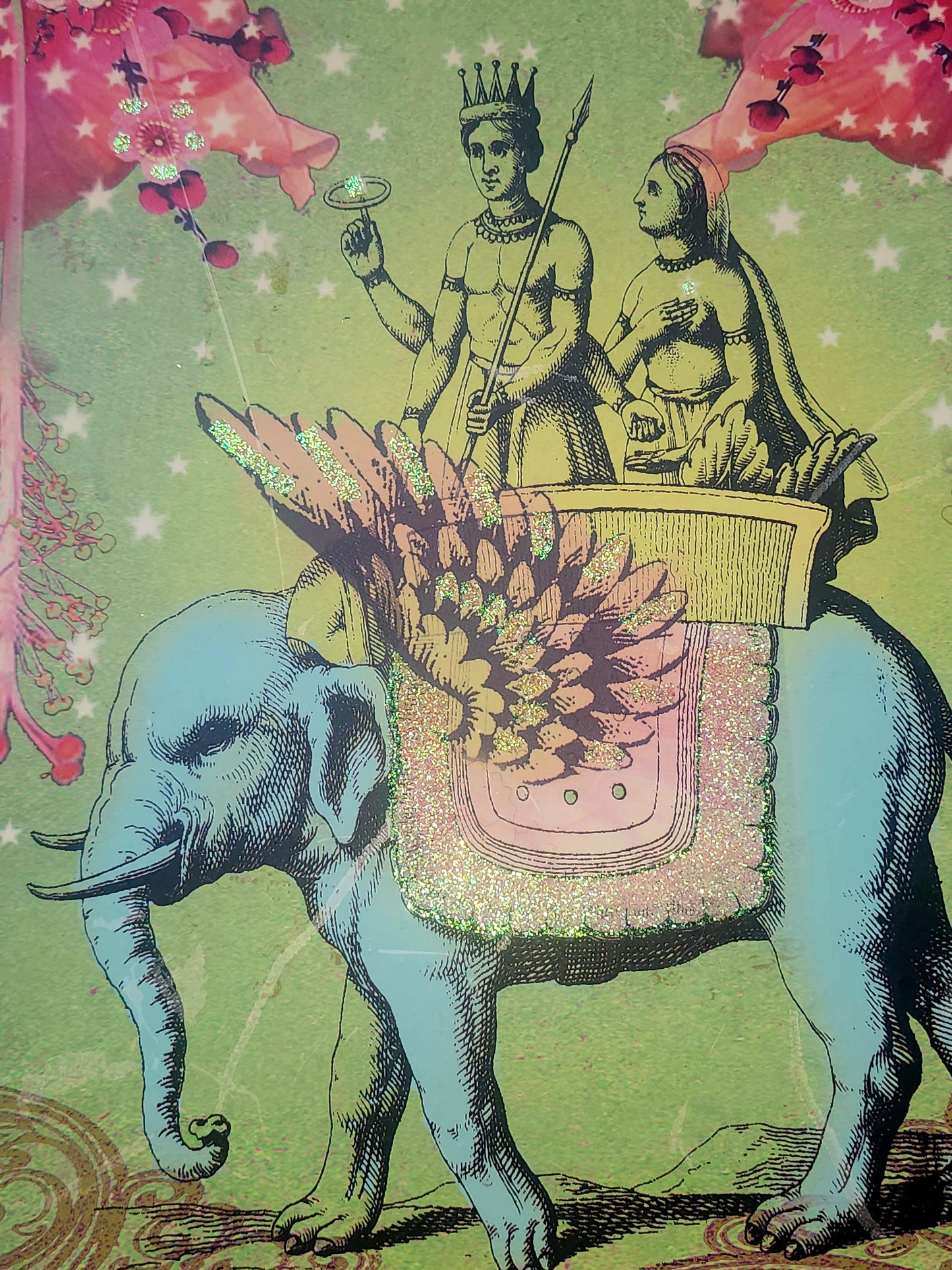 Papaya "Imagine" print with elephant 11.5" x 16" on sturdy board with ribbon loop