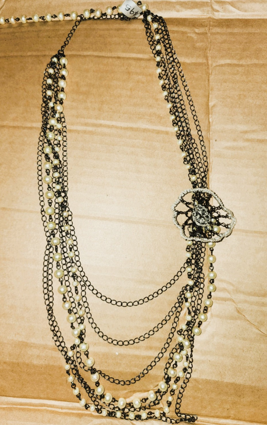 Multi strand crocheted floral beaded necklace (37cm drop)