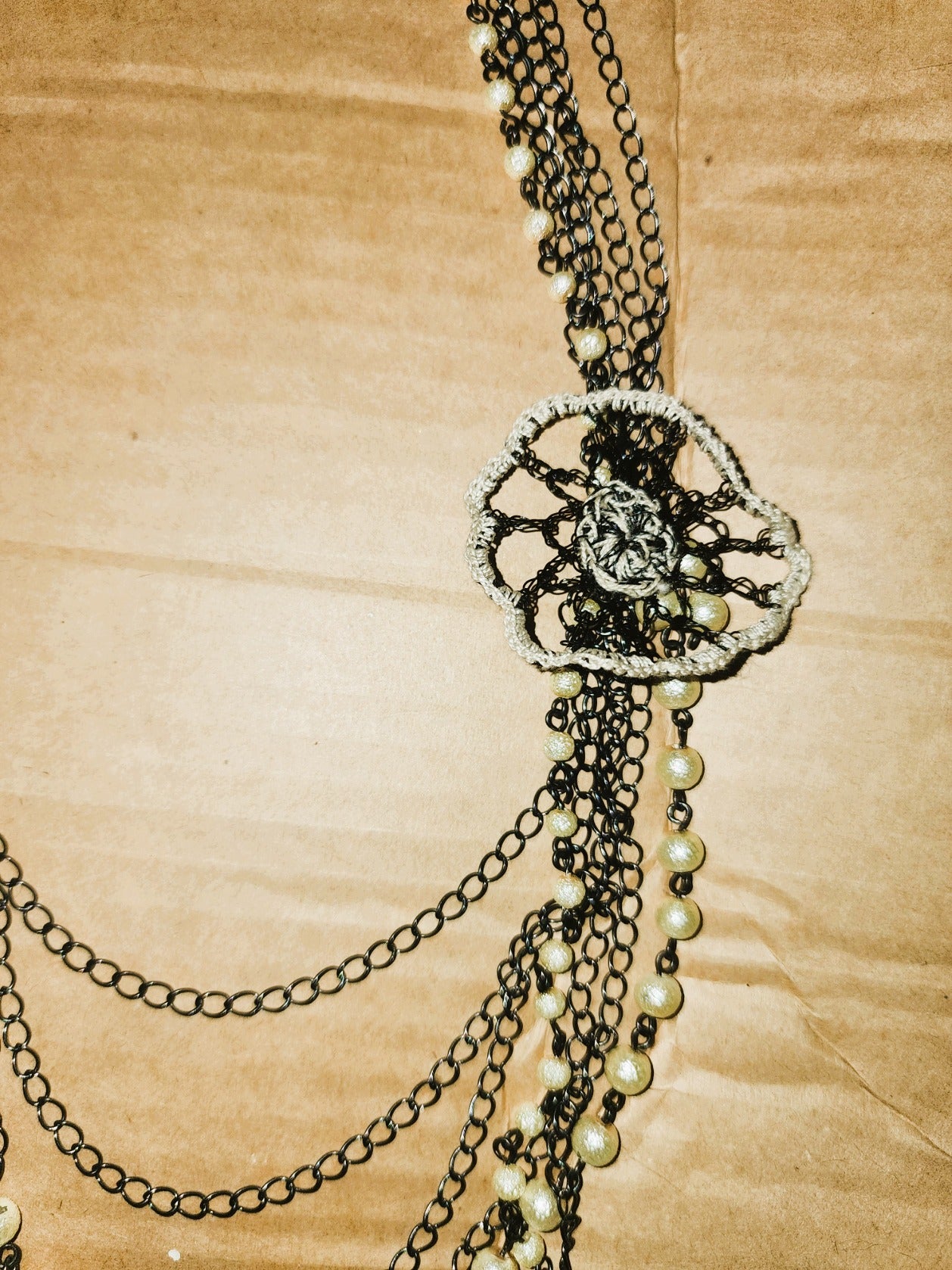 Multi strand crocheted floral beaded necklace (37cm drop)
