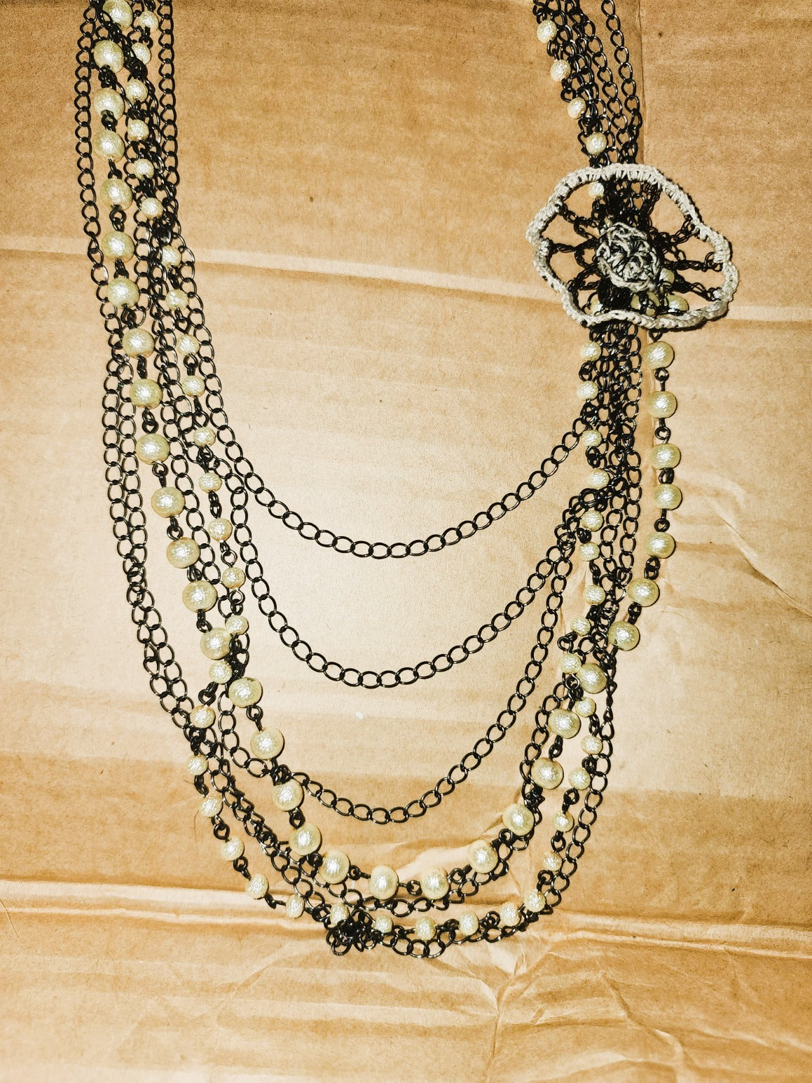 Multi strand crocheted floral beaded necklace (37cm drop)
