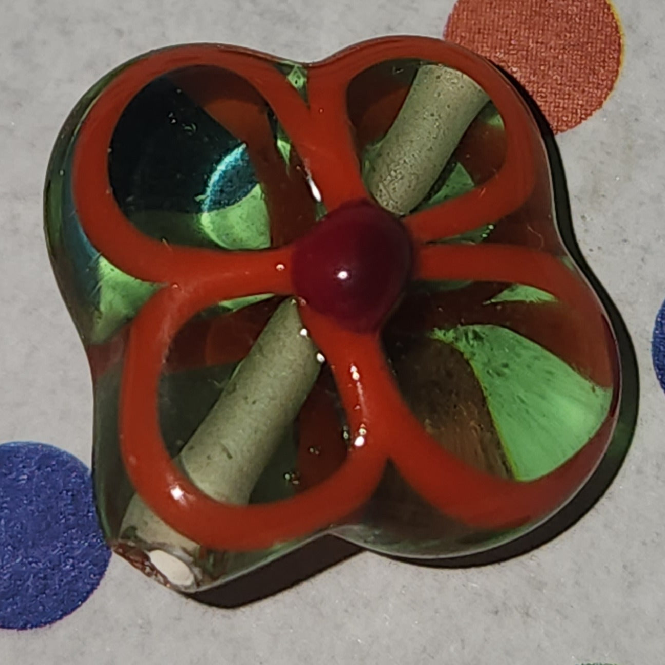 Glass handmade lampwork flower bead KHAKI ORANGE