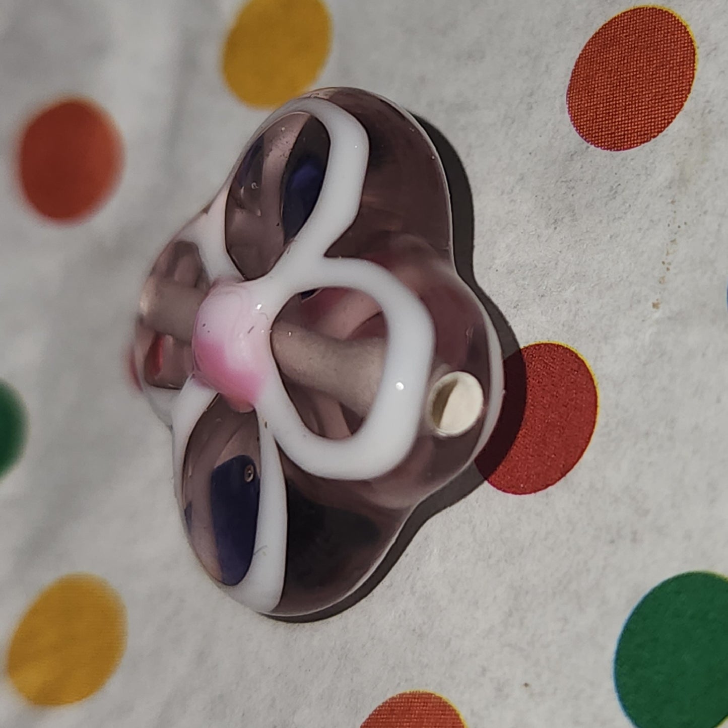 Glass handmade lampwork flower bead PINK WHITE