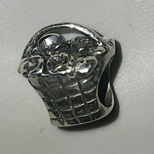 Sterling Silver flower basket Pandora-Style bead