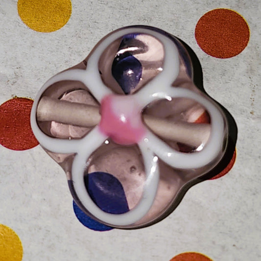 Glass handmade lampwork flower bead PINK WHITE