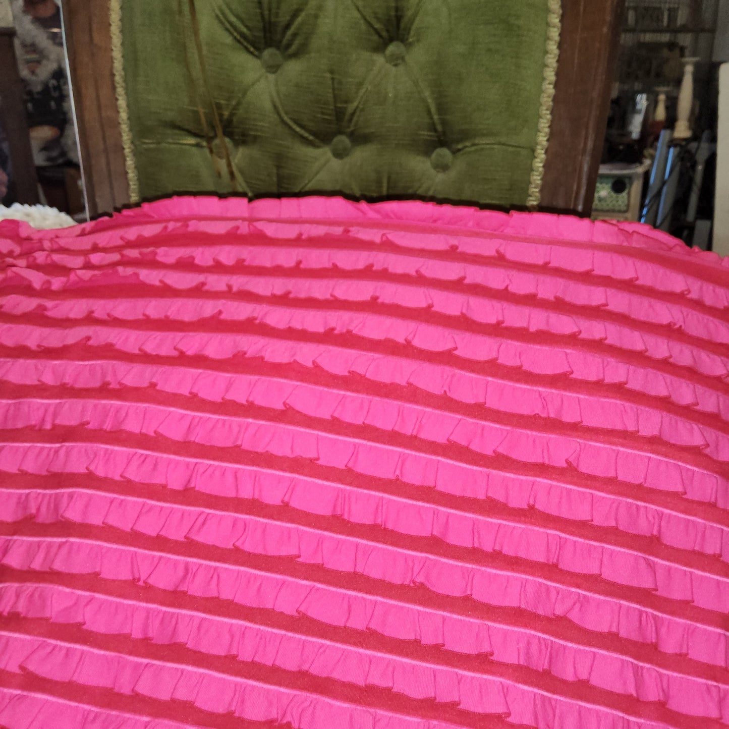 Mini ruffle frilly stretch fabric 140cm wide - hot pink and red