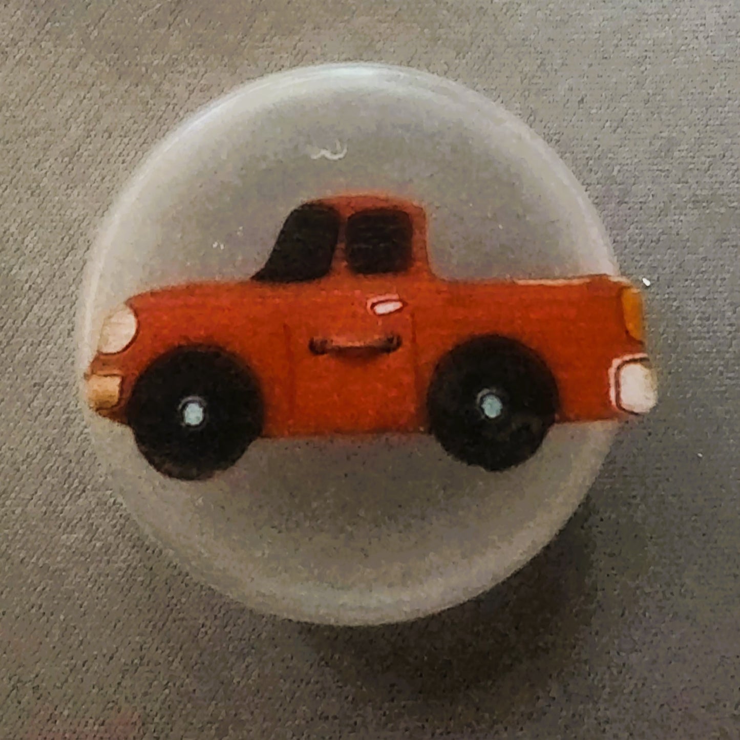 Red pickup truck wooden handpainted button 130411 (1.25" wide)