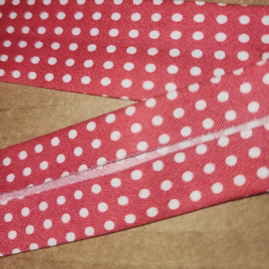 Polycotton Bias Binding 25mm red white spot