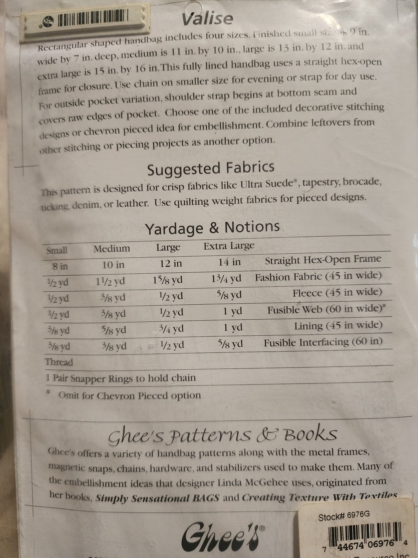 Valise #821 bag pattern by Ghee's *