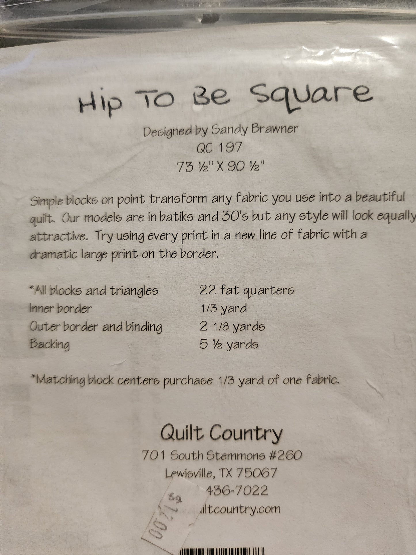 Hip to be Square quilt pattern designed by Sandy Brawner