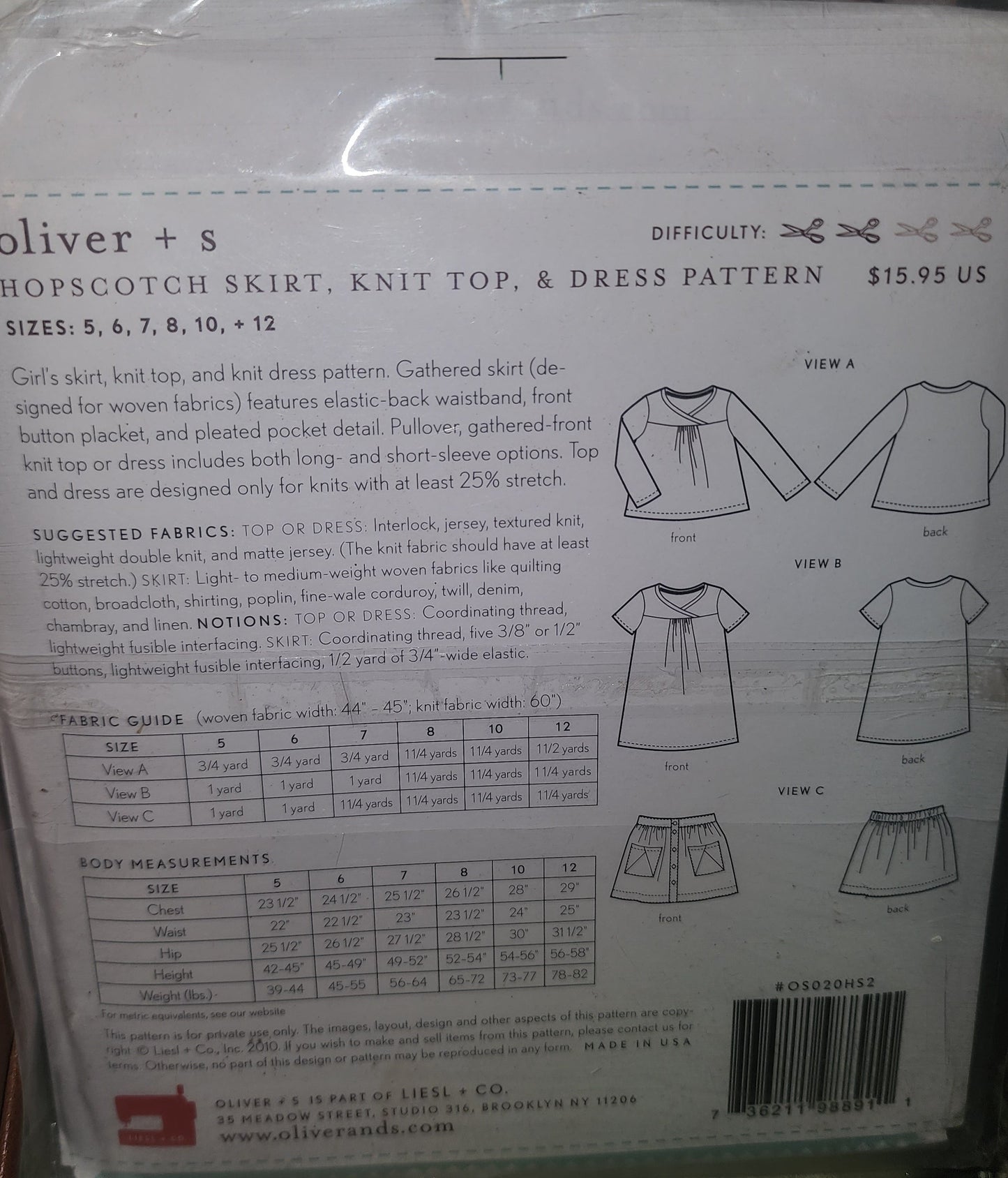 Hopscotch Skirt, knit top & dress pattern (Oliver + S) *