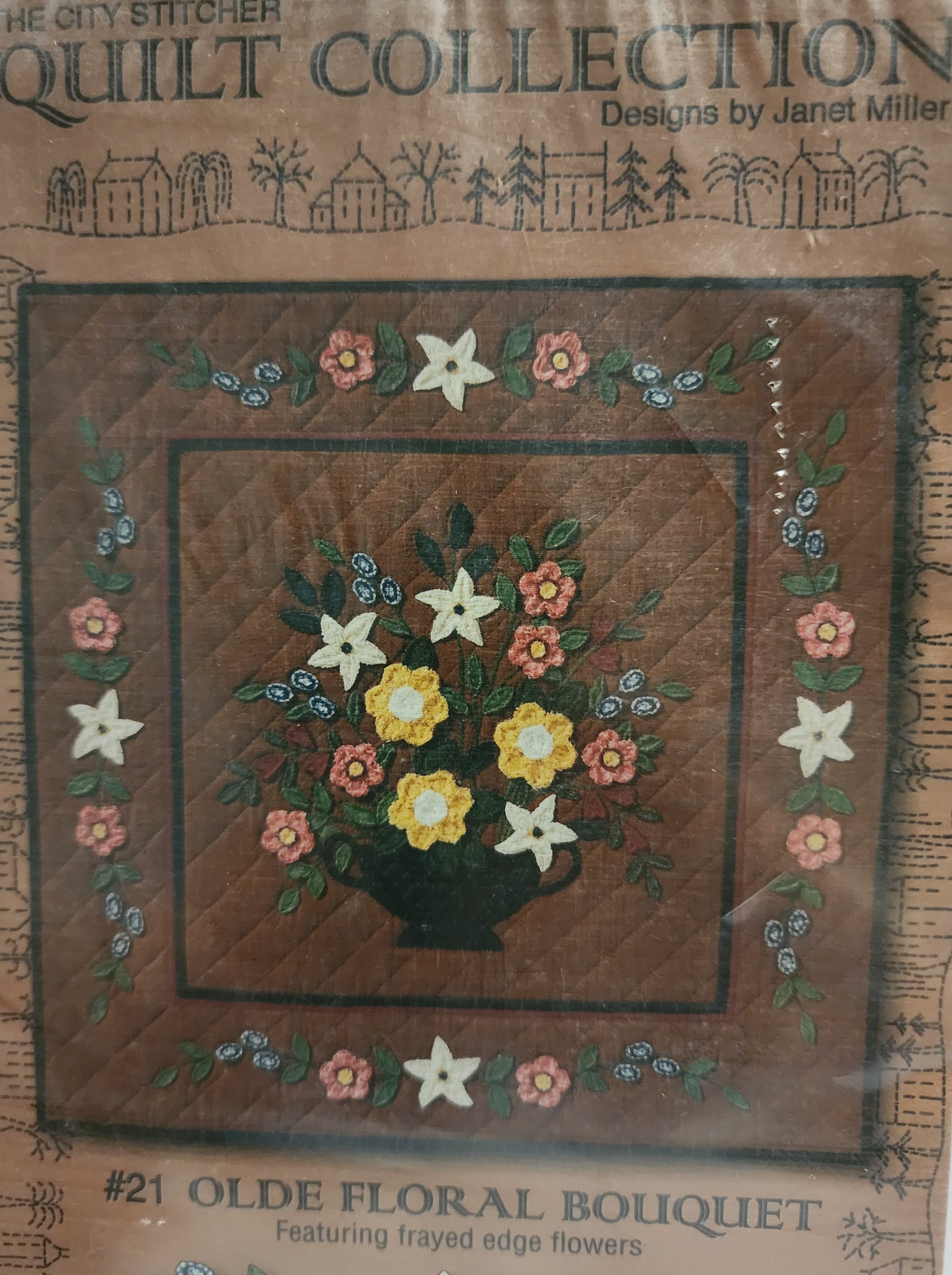 Olde Floral Bouquet Quilt Pattern (featuring frayed edge flowers) by the City Stitcher