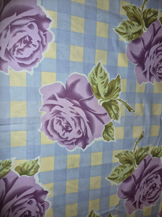 Amy Butler - Temple Flowers - Checks and Rose - Blue (80cm left)