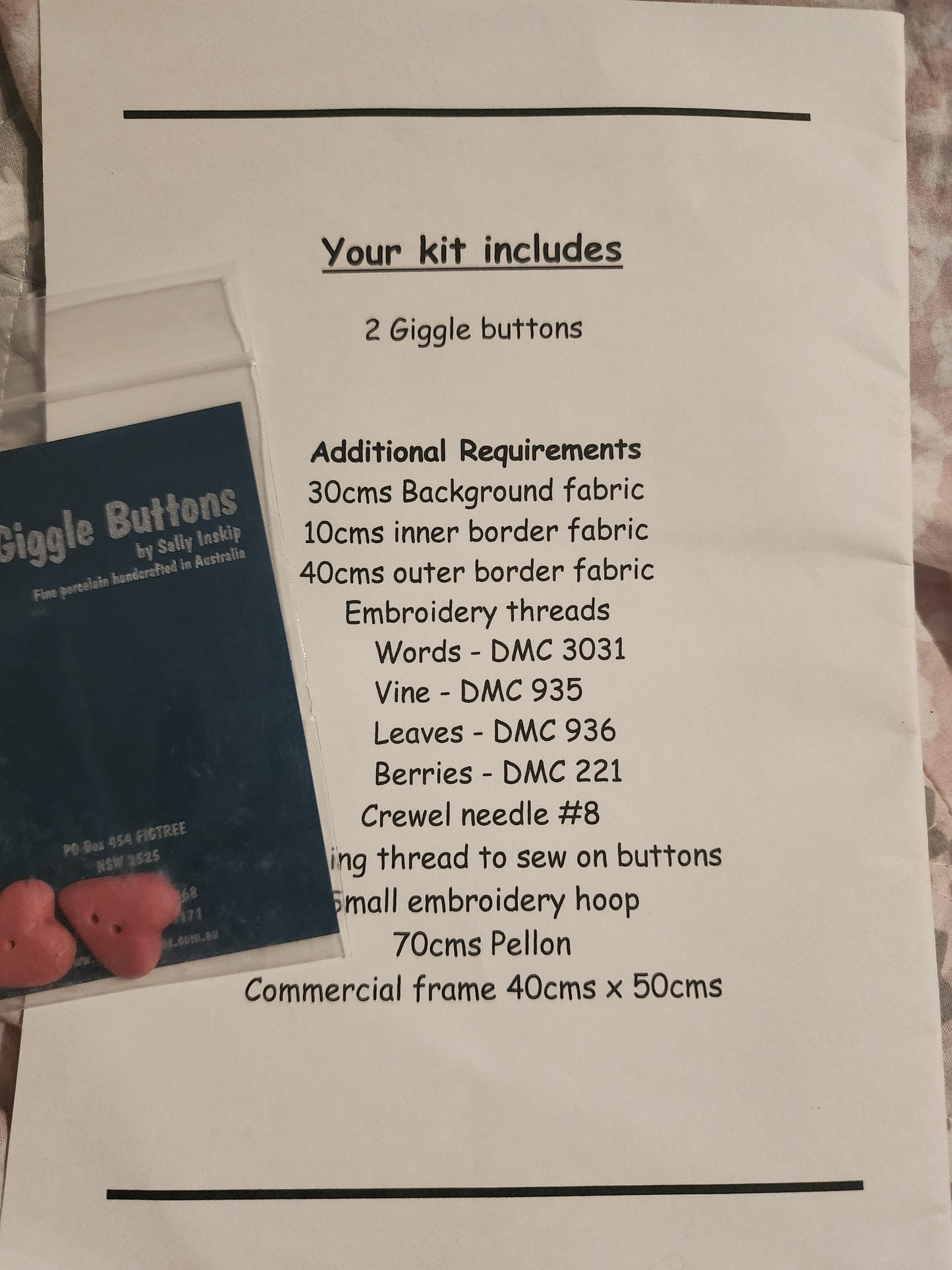 Marriage Sampler from Giggle Buttons (includes 2 porcelain buttons)